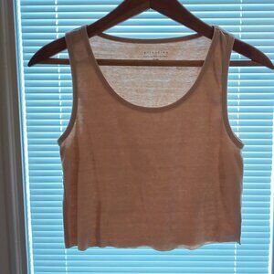Attention 🍃 Womens Tan Khaki Raw Hem Cropped Tank 🍃